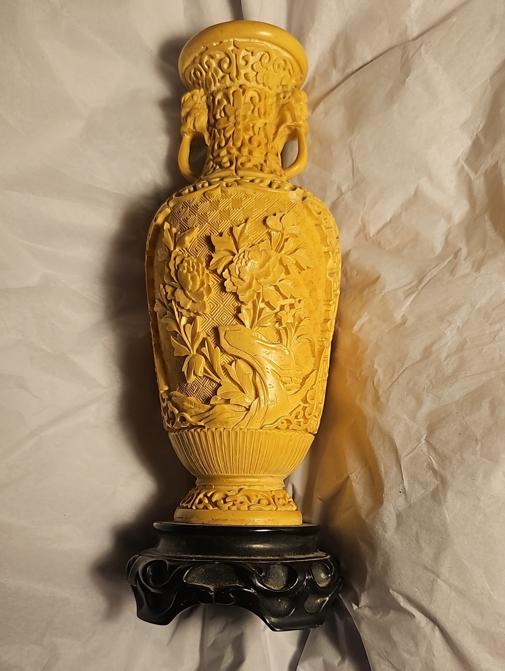 Antique Chinese Soapstone Or Faux Ivory Intricately Carved Vase